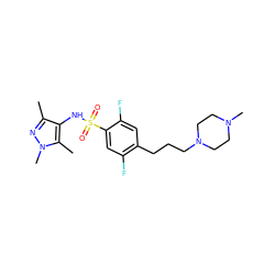 Cc1nn(C)c(C)c1NS(=O)(=O)c1cc(F)c(CCCN2CCN(C)CC2)cc1F ZINC001772618306