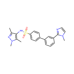 Cc1nn(C)c(C)c1NS(=O)(=O)c1ccc(-c2cccc(-c3nccn3C)c2)cc1 ZINC000199938669