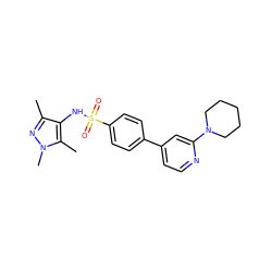 Cc1nn(C)c(C)c1NS(=O)(=O)c1ccc(-c2ccnc(N3CCCCC3)c2)cc1 ZINC000199943459