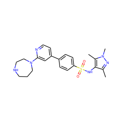 Cc1nn(C)c(C)c1NS(=O)(=O)c1ccc(-c2ccnc(N3CCCNCC3)c2)cc1 ZINC000199934684