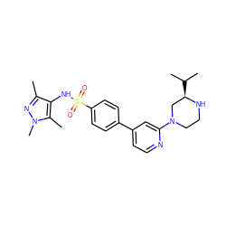 Cc1nn(C)c(C)c1NS(=O)(=O)c1ccc(-c2ccnc(N3CCN[C@H](C(C)C)C3)c2)cc1 ZINC000199940822