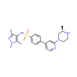 Cc1nn(C)c(C)c1NS(=O)(=O)c1ccc(-c2ccnc(N3CCN[C@H](C)C3)c2)cc1 ZINC000199935579