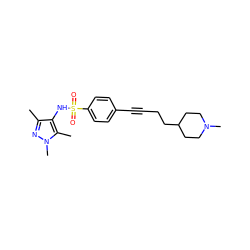 Cc1nn(C)c(C)c1NS(=O)(=O)c1ccc(C#CCCC2CCN(C)CC2)cc1 ZINC000140278723