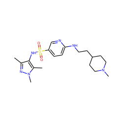 Cc1nn(C)c(C)c1NS(=O)(=O)c1ccc(NCCC2CCN(C)CC2)nc1 ZINC000073293105