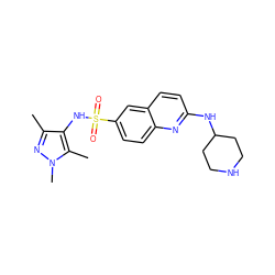 Cc1nn(C)c(C)c1NS(=O)(=O)c1ccc2nc(NC3CCNCC3)ccc2c1 ZINC000199937137