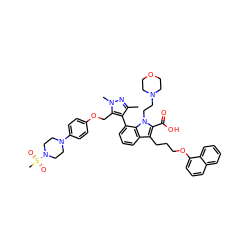 Cc1nn(C)c(COc2ccc(N3CCN(S(C)(=O)=O)CC3)cc2)c1-c1cccc2c(CCCOc3cccc4ccccc34)c(C(=O)O)n(CCN3CCOCC3)c12 ZINC000299855472