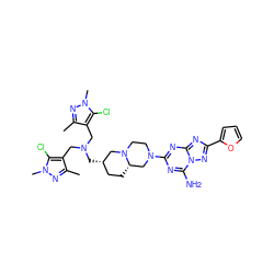 Cc1nn(C)c(Cl)c1CN(Cc1c(C)nn(C)c1Cl)C[C@H]1CC[C@H]2CN(c3nc(N)n4nc(-c5ccco5)nc4n3)CCN2C1 ZINC000028636501