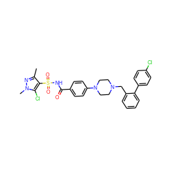 Cc1nn(C)c(Cl)c1S(=O)(=O)NC(=O)c1ccc(N2CCN(Cc3ccccc3-c3ccc(Cl)cc3)CC2)cc1 ZINC000140053822