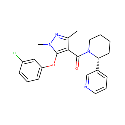 Cc1nn(C)c(Oc2cccc(Cl)c2)c1C(=O)N1CCCC[C@@H]1c1cccnc1 ZINC000095589475