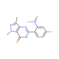 Cc1nn(C)c2c(=O)[nH]c(-c3ccc(Cl)cc3[N+](=O)[O-])nc12 ZINC000028090801