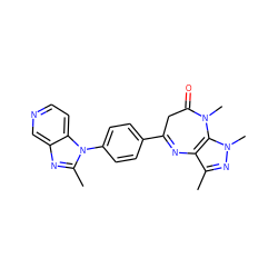 Cc1nn(C)c2c1N=C(c1ccc(-n3c(C)nc4cnccc43)cc1)CC(=O)N2C ZINC000000576793