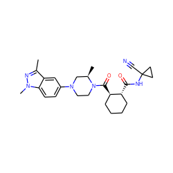 Cc1nn(C)c2ccc(N3CCN(C(=O)[C@@H]4CCCC[C@H]4C(=O)NC4(C#N)CC4)[C@H](C)C3)cc12 ZINC000095554899