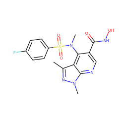 Cc1nn(C)c2ncc(C(=O)NO)c(N(C)S(=O)(=O)c3ccc(F)cc3)c12 ZINC000013489444