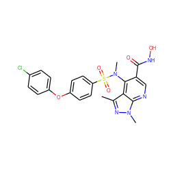 Cc1nn(C)c2ncc(C(=O)NO)c(N(C)S(=O)(=O)c3ccc(Oc4ccc(Cl)cc4)cc3)c12 ZINC000013489446