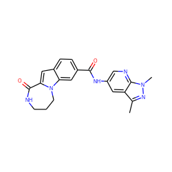 Cc1nn(C)c2ncc(NC(=O)c3ccc4cc5n(c4c3)CCCNC5=O)cc12 ZINC000147886997