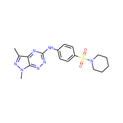 Cc1nn(C)c2nnc(Nc3ccc(S(=O)(=O)N4CCCCC4)cc3)nc12 ZINC000169310131