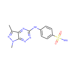 Cc1nn(C)c2nnc(Nc3ccc(S(N)(=O)=O)cc3)nc12 ZINC000169310135