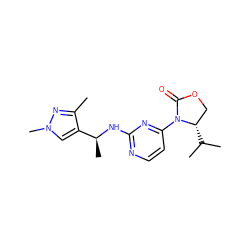 Cc1nn(C)cc1[C@H](C)Nc1nccc(N2C(=O)OC[C@@H]2C(C)C)n1 ZINC000142137607