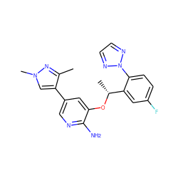 Cc1nn(C)cc1-c1cnc(N)c(O[C@H](C)c2cc(F)ccc2-n2nccn2)c1 ZINC000103249713