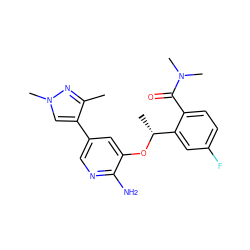 Cc1nn(C)cc1-c1cnc(N)c(O[C@H](C)c2cc(F)ccc2C(=O)N(C)C)c1 ZINC000169352667