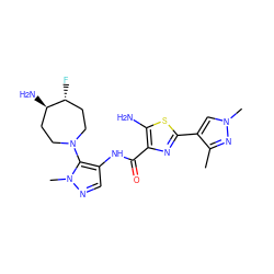 Cc1nn(C)cc1-c1nc(C(=O)Nc2cnn(C)c2N2CC[C@@H](N)[C@H](F)CC2)c(N)s1 ZINC000169699482