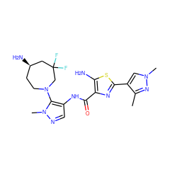 Cc1nn(C)cc1-c1nc(C(=O)Nc2cnn(C)c2N2CC[C@@H](N)CC(F)(F)C2)c(N)s1 ZINC000169699520