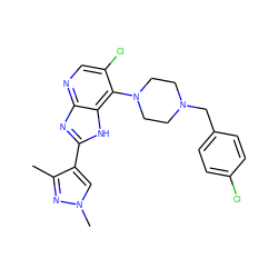 Cc1nn(C)cc1-c1nc2ncc(Cl)c(N3CCN(Cc4ccc(Cl)cc4)CC3)c2[nH]1 ZINC000095557779