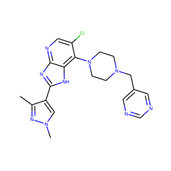 Cc1nn(C)cc1-c1nc2ncc(Cl)c(N3CCN(Cc4cncnc4)CC3)c2[nH]1 ZINC000095563839