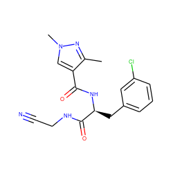 Cc1nn(C)cc1C(=O)N[C@@H](Cc1cccc(Cl)c1)C(=O)NCC#N ZINC000043120735