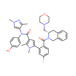 Cc1nn(C)cc1N(C(=O)c1cc(-c2cc(F)ccc2C(=O)N2Cc3ccccc3C[C@H]2CN2CCOCC2)n(C)c1C)c1ccc(O)cc1 ZINC000261171340