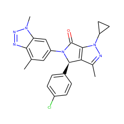 Cc1nn(C2CC2)c2c1[C@@H](c1ccc(Cl)cc1)N(c1cc(C)c3nnn(C)c3c1)C2=O ZINC000220339646