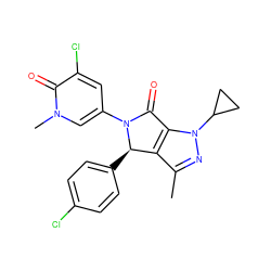 Cc1nn(C2CC2)c2c1[C@@H](c1ccc(Cl)cc1)N(c1cc(Cl)c(=O)n(C)c1)C2=O ZINC000220138874