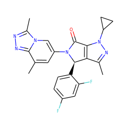 Cc1nn(C2CC2)c2c1[C@@H](c1ccc(F)cc1F)N(c1cc(C)c3nnc(C)n3c1)C2=O ZINC000261184004