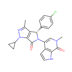 Cc1nn(C2CC2)c2c1[C@H](c1ccc(Cl)cc1)N(c1cn(C)c(=O)c3[nH]ccc13)C2=O ZINC000261172609