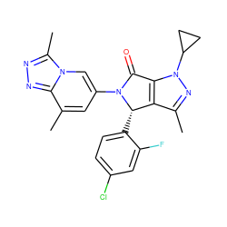 Cc1nn(C2CC2)c2c1[C@H](c1ccc(Cl)cc1F)N(c1cc(C)c3nnc(C)n3c1)C2=O ZINC000261181019