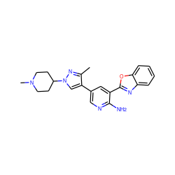 Cc1nn(C2CCN(C)CC2)cc1-c1cnc(N)c(-c2nc3ccccc3o2)c1 ZINC000043205467