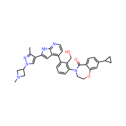 Cc1nn(C2CN(C)C2)cc1-c1cc2c(-c3cccc(N4CCOc5cc(C6CC6)ccc5C4=O)c3CO)ccnc2[nH]1 ZINC000224762397