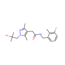 Cc1nn(CC(C)(C)O)c(C)c1CC(=O)NCc1cccc(Cl)c1C ZINC000095565840