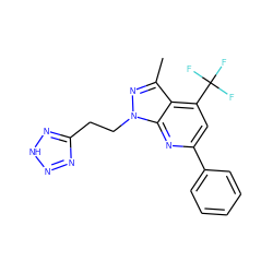 Cc1nn(CCc2nn[nH]n2)c2nc(-c3ccccc3)cc(C(F)(F)F)c12 ZINC000006566285