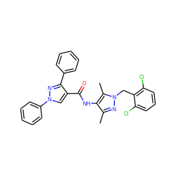 Cc1nn(Cc2c(Cl)cccc2Cl)c(C)c1NC(=O)c1cn(-c2ccccc2)nc1-c1ccccc1 ZINC000002107969