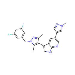 Cc1nn(Cc2cc(F)cc(F)c2)c(C)c1-c1c[nH]c2ncc(-c3cnn(C)c3)cc12 ZINC000096282977