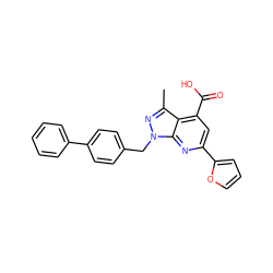 Cc1nn(Cc2ccc(-c3ccccc3)cc2)c2nc(-c3ccco3)cc(C(=O)O)c12 ZINC001772590147