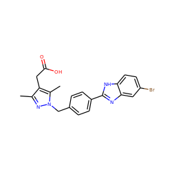 Cc1nn(Cc2ccc(-c3nc4cc(Br)ccc4[nH]3)cc2)c(C)c1CC(=O)O ZINC001772573046