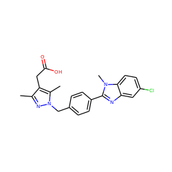 Cc1nn(Cc2ccc(-c3nc4cc(Cl)ccc4n3C)cc2)c(C)c1CC(=O)O ZINC001772643838