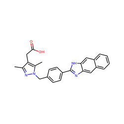 Cc1nn(Cc2ccc(-c3nc4cc5ccccc5cc4[nH]3)cc2)c(C)c1CC(=O)O ZINC001772618870