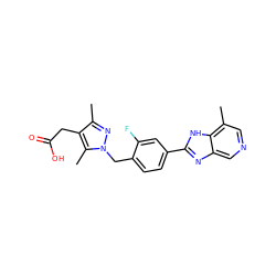 Cc1nn(Cc2ccc(-c3nc4cncc(C)c4[nH]3)cc2F)c(C)c1CC(=O)O ZINC001772622371