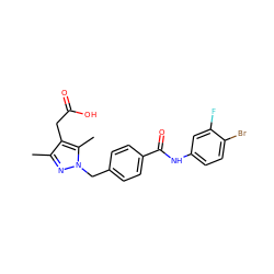 Cc1nn(Cc2ccc(C(=O)Nc3ccc(Br)c(F)c3)cc2)c(C)c1CC(=O)O ZINC000169704025