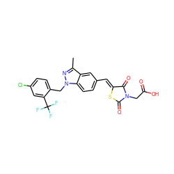 Cc1nn(Cc2ccc(Cl)cc2C(F)(F)F)c2ccc(/C=C3\SC(=O)N(CC(=O)O)C3=O)cc12 ZINC000116866759