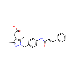 Cc1nn(Cc2ccc(NC(=O)/C=C/c3ccccc3)cc2)c(C)c1CC(=O)O ZINC000142218617