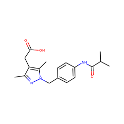 Cc1nn(Cc2ccc(NC(=O)C(C)C)cc2)c(C)c1CC(=O)O ZINC000169704001